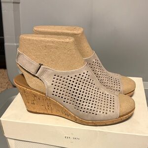 Rockport Taupe Perforated Wedge Sandals